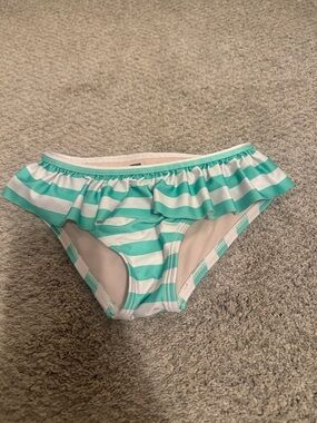Tea Collection Girls' Stripe Ruffle Bikini Bottoms in Mint and White